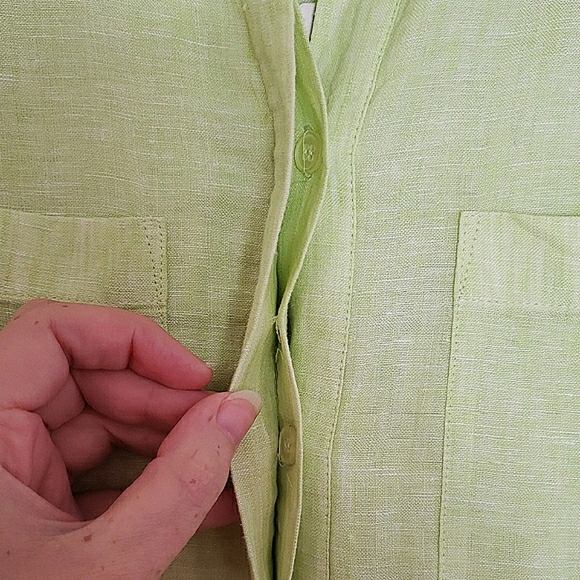 NWT Chico's Lime Green Sleeveless Tunic Top Button Up Linen Organic Lagenlook - Picture 6 of 15